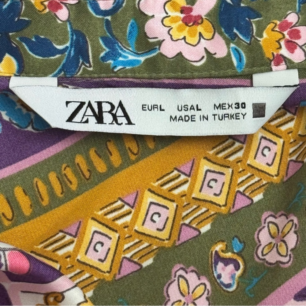 ZARA Satin Colorful Patterned Blouse Large - Picture 3 of 6